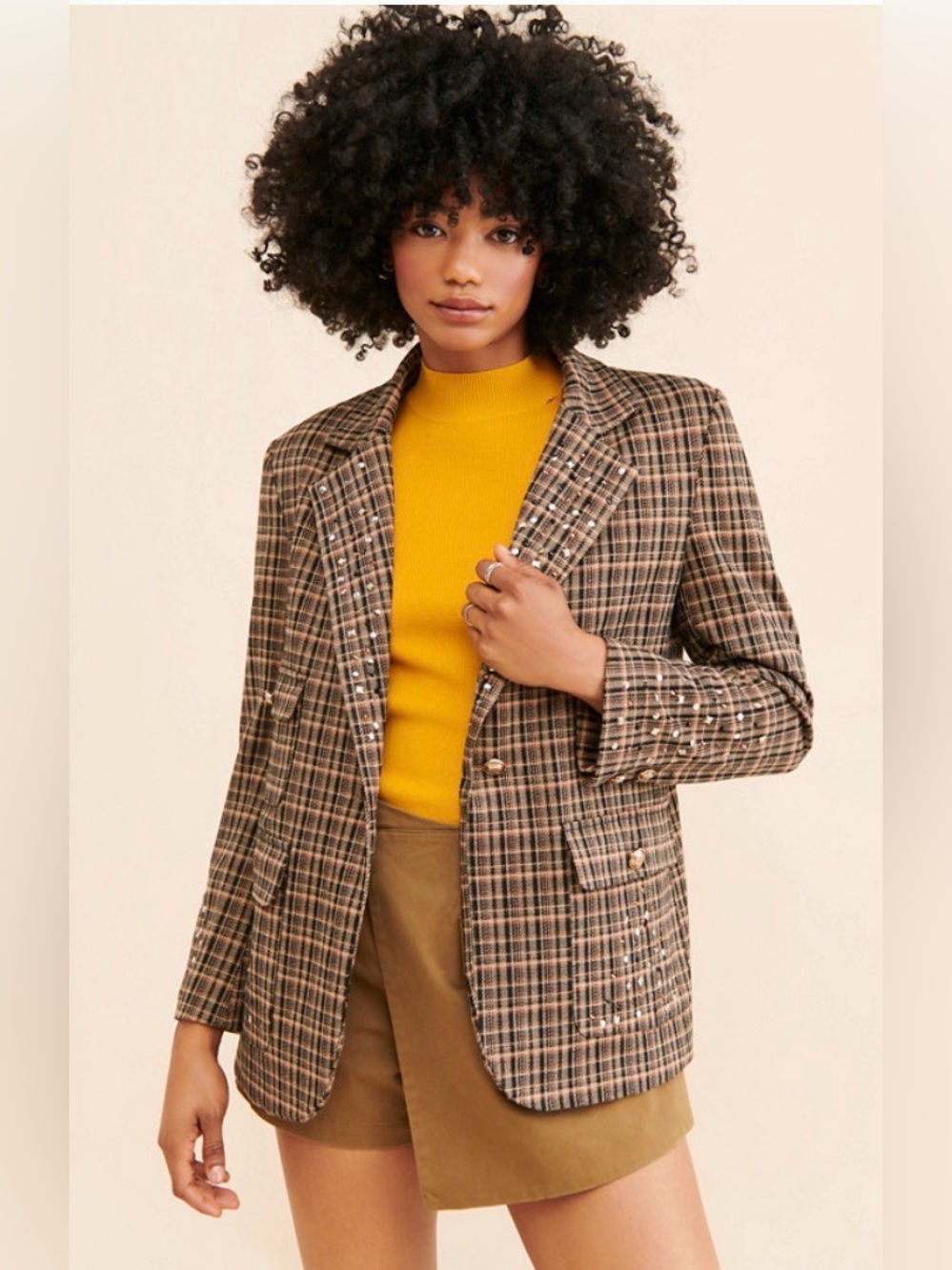 Tricia Fix  Embellished Plaid Blazer Jacket